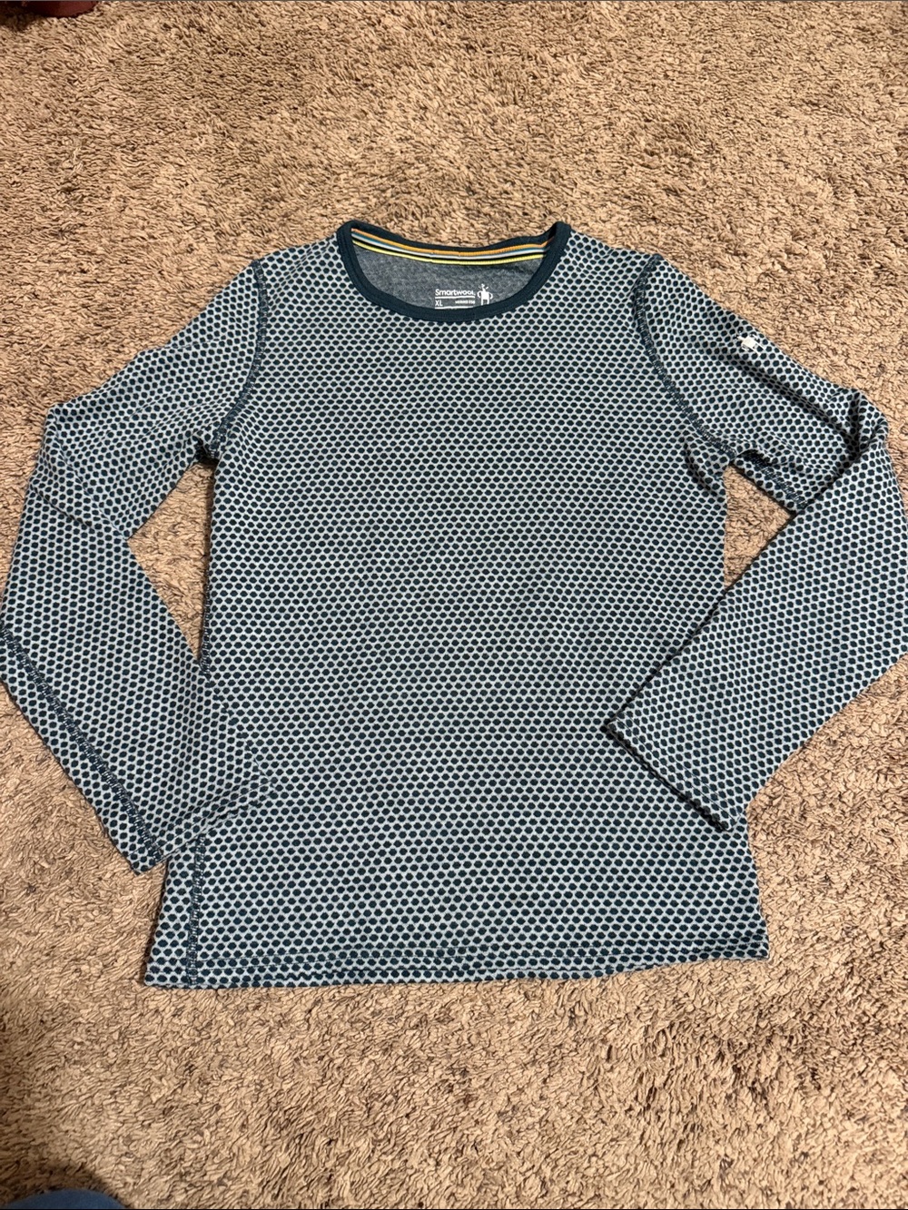 Smartwool Navy and White Long Sleeve Kids Thermal Tee